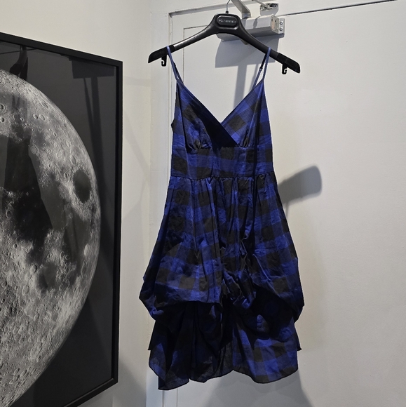 ✅️Elegant Blue Checkered Midi Dress - Picture 3 of 9